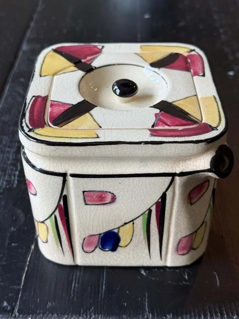 Vintage Art Deco Style Japanese Ceramic Tea Jar or Biscuit Barrel with Geometric